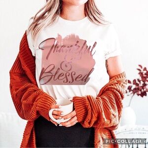 NWT! Press Lab Thankful & Blessed Short Sleeve Inspirational Graphic T-Shirt